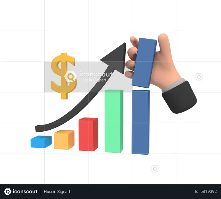 Business growth with bar chart  3D Illustration
