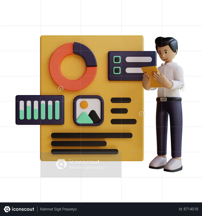Business Man Analyzing Data Report  3D Illustration