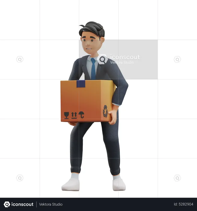 Business Man Holding Box  3D Illustration