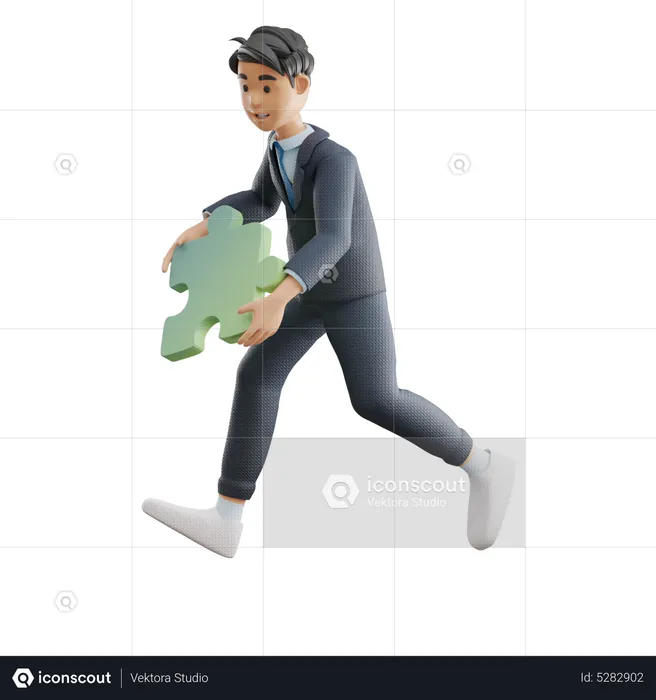 Business Man Holding Puzzle  3D Illustration