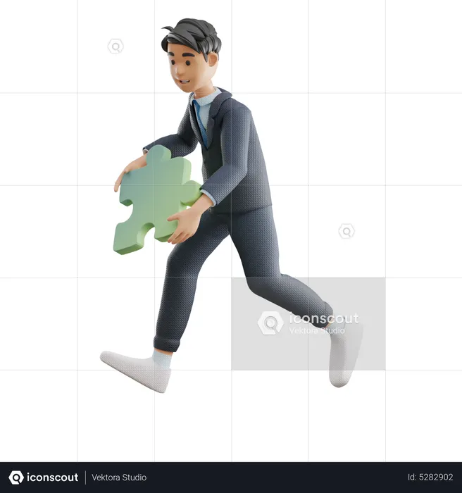 Business Man Holding Puzzle  3D Illustration
