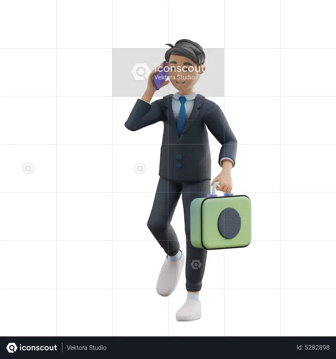 Business Man In a Call While Walking  3D Illustration