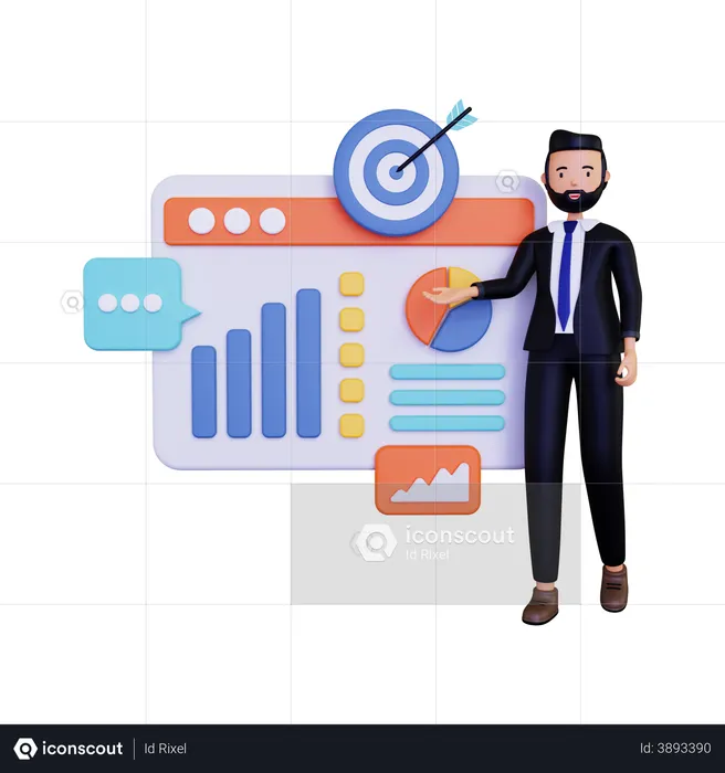 Business Man presenting Business Growth  3D Illustration