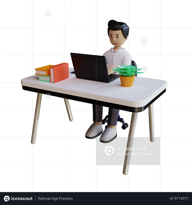 Business Man Work On Table With Laptop  3D Illustration
