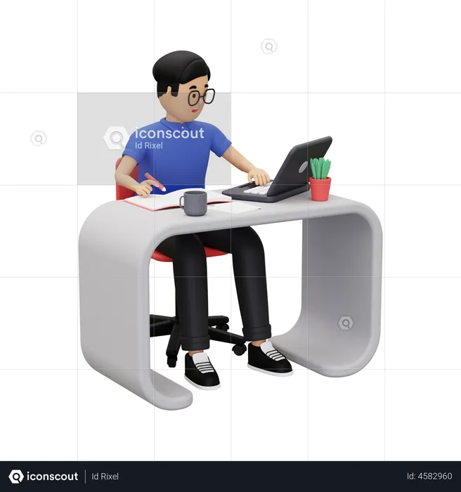 Business man working on laptop  3D Illustration