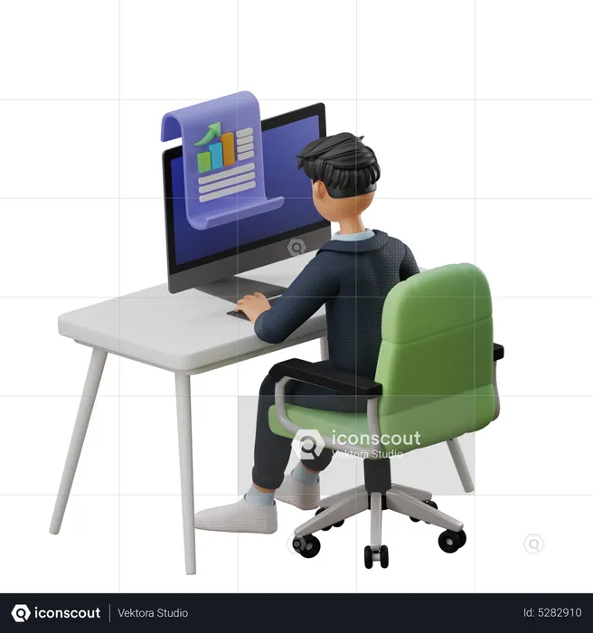 Business Man Working With Data  3D Illustration