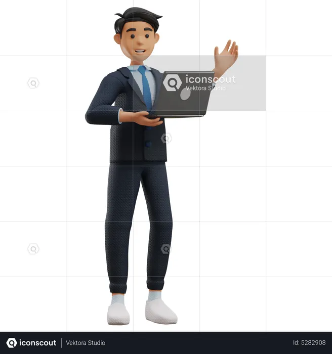 Business Man Working with Laptop  3D Illustration