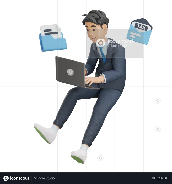 Business Man Working with Mails  3D Illustration