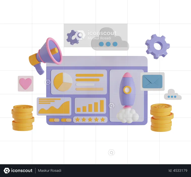 Business Marketing Dashboard  3D Illustration