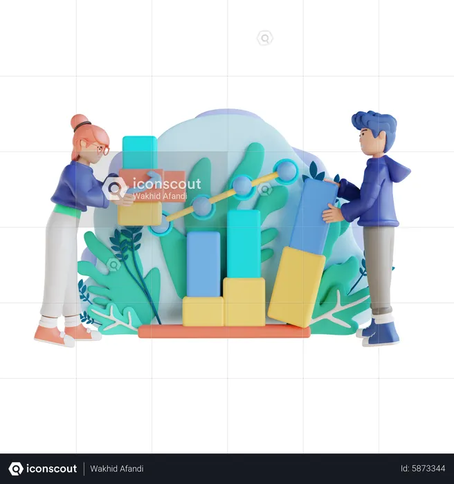 Business people making business growth report  3D Illustration
