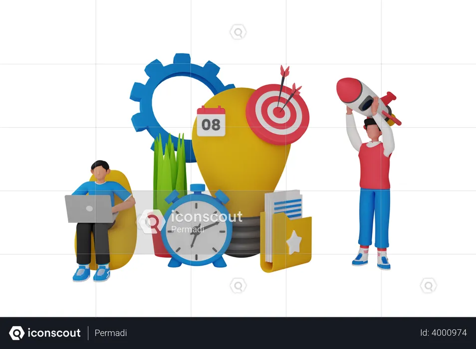 Business people working on startup  3D Illustration