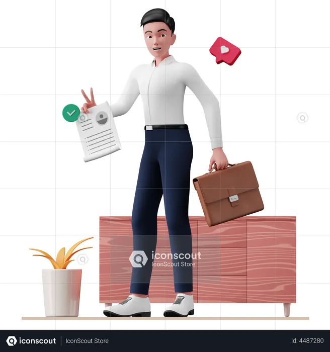 Business person holding CV  3D Illustration