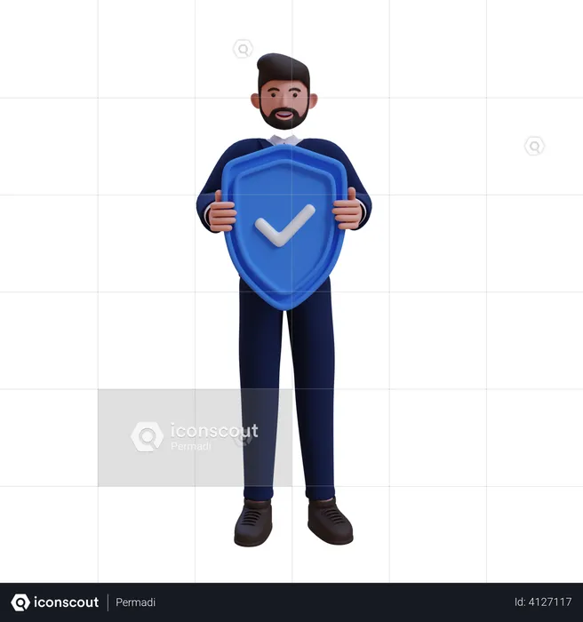 Business person holding security shield  3D Illustration