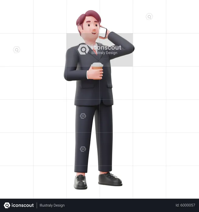 Business person talk on mobile while holding coffee cup  3D Illustration