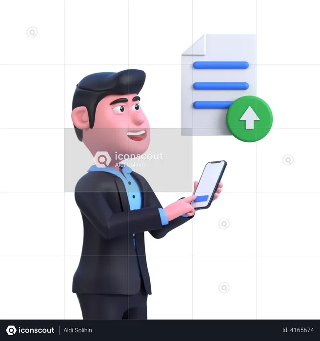 Business person Uploading Document  3D Illustration