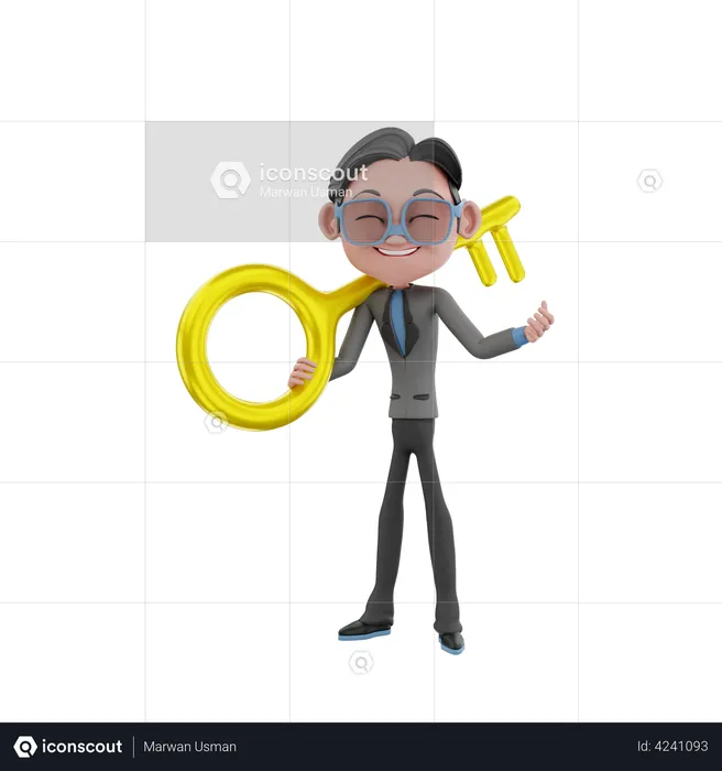 Business person with key  3D Illustration
