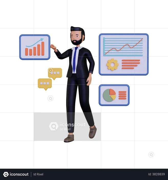 Business report presentation by businessman  3D Illustration