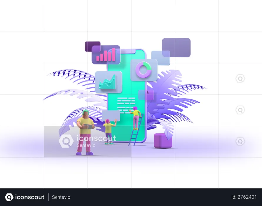 Geschäftsteam analysiert Verkaufsdaten  3D Illustration