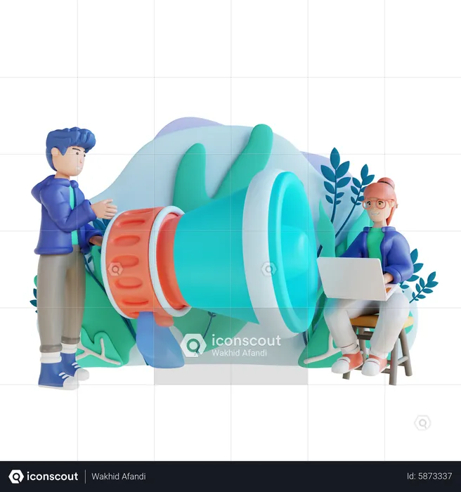 Business-Team arbeitet an digitalem Marketing  3D Illustration