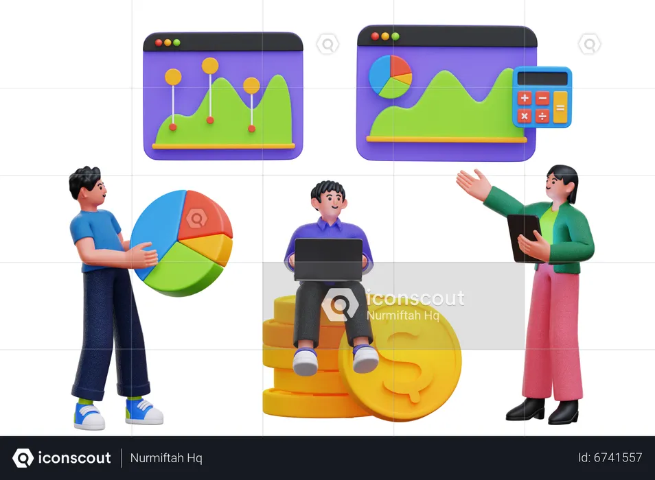 Business team doing financial analysis together  3D Illustration