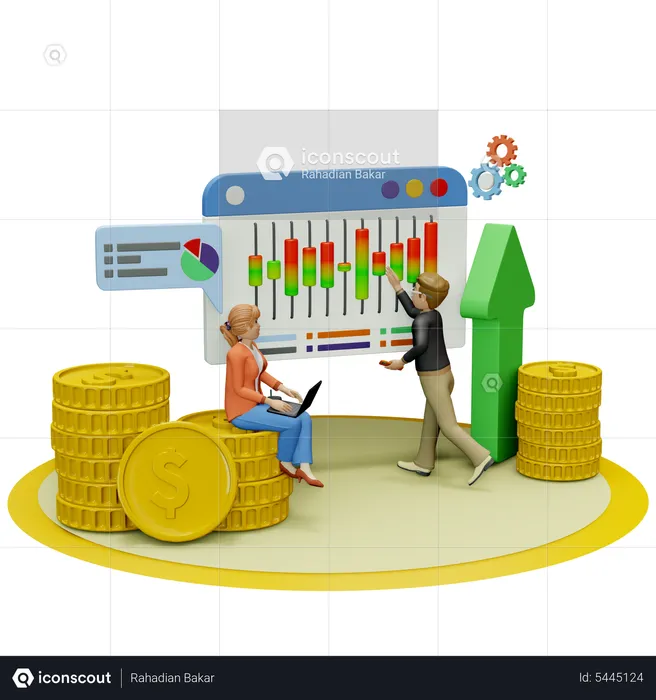 Business team doing stock market research  3D Illustration