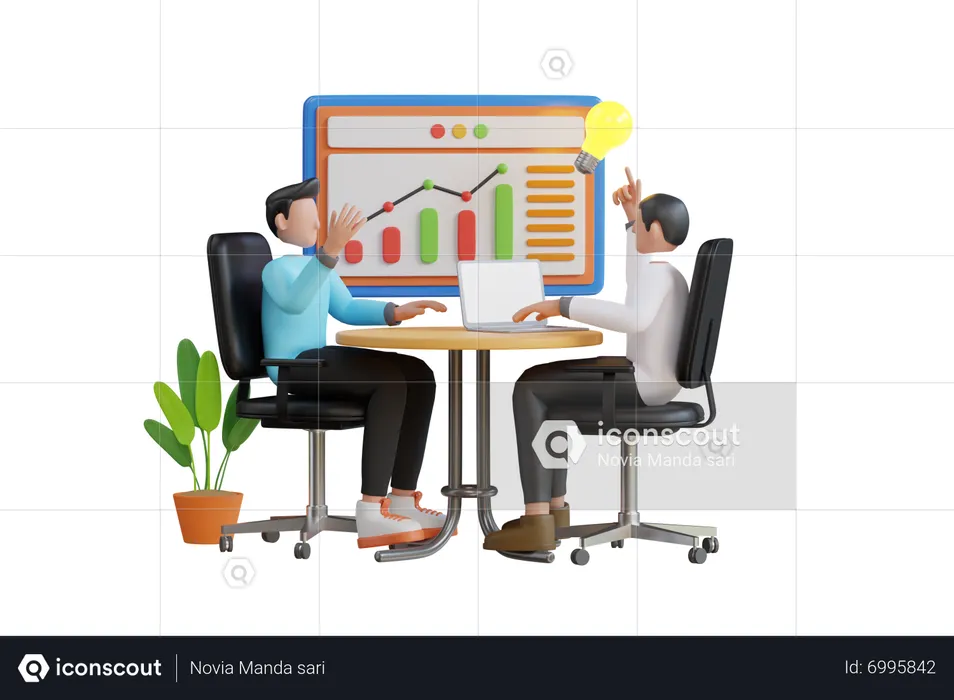 Business trainer discussing business analysis chart  3D Illustration