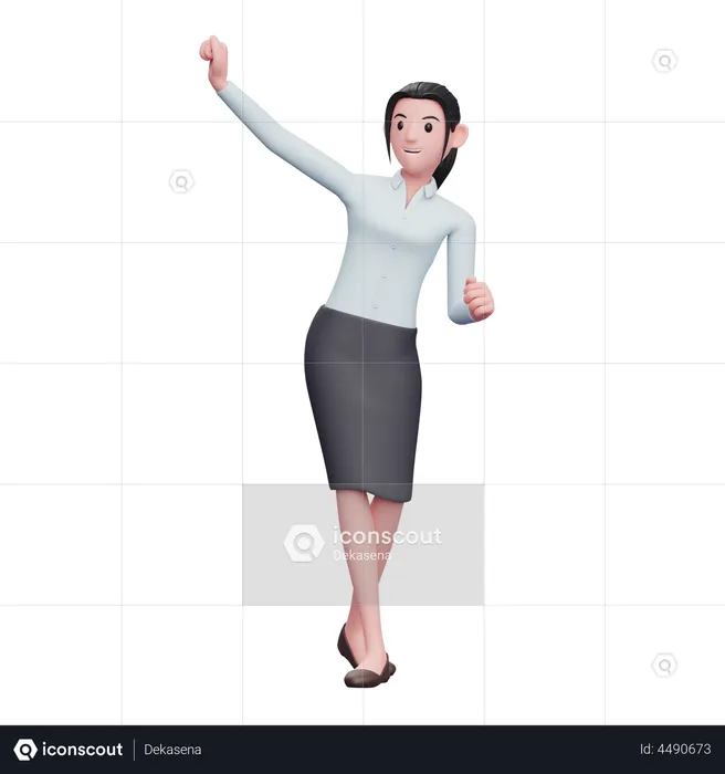 Business Woman celebrating victory with dancing  3D Illustration