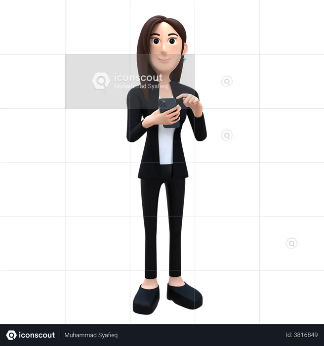 Business Woman Check Her Mobile  3D Illustration
