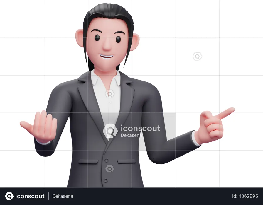 Business woman come here gesture while pointing to the side  3D Illustration