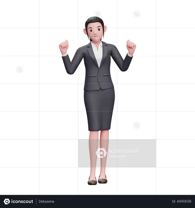 Business Woman Doing Winning Gesture  3D Illustration