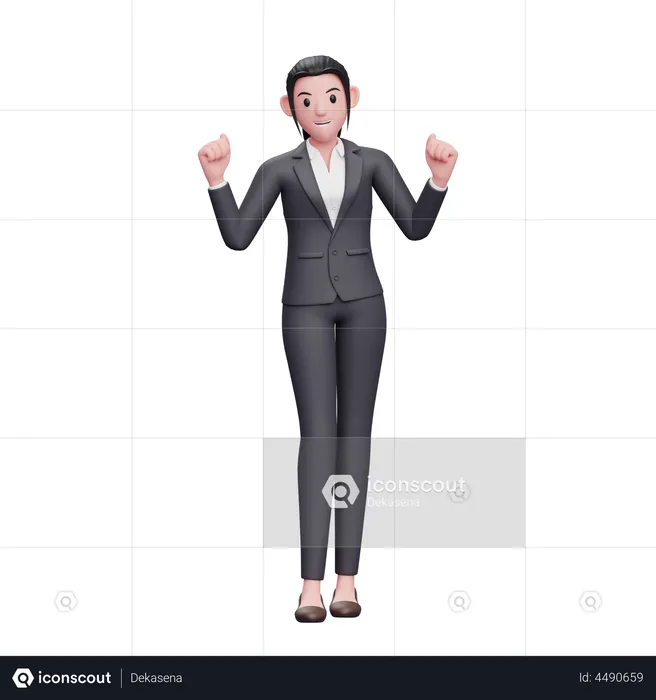 Business Woman Doing Winning Gesture  3D Illustration