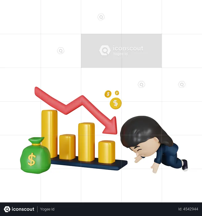 Business woman getting loss  3D Illustration