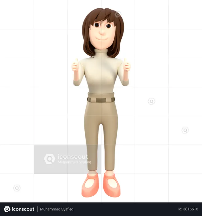 Business Woman Giving Thumbs Up  3D Illustration