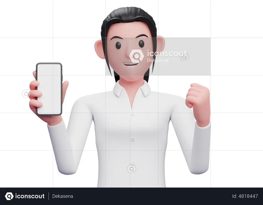 Business woman holding a cell phone while celebrating  3D Illustration
