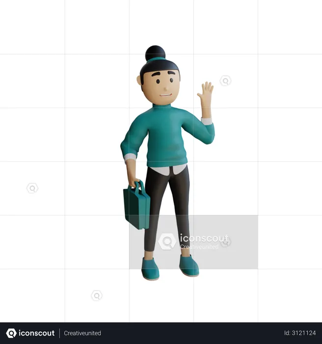 Business woman Holding Briefcase  3D Illustration