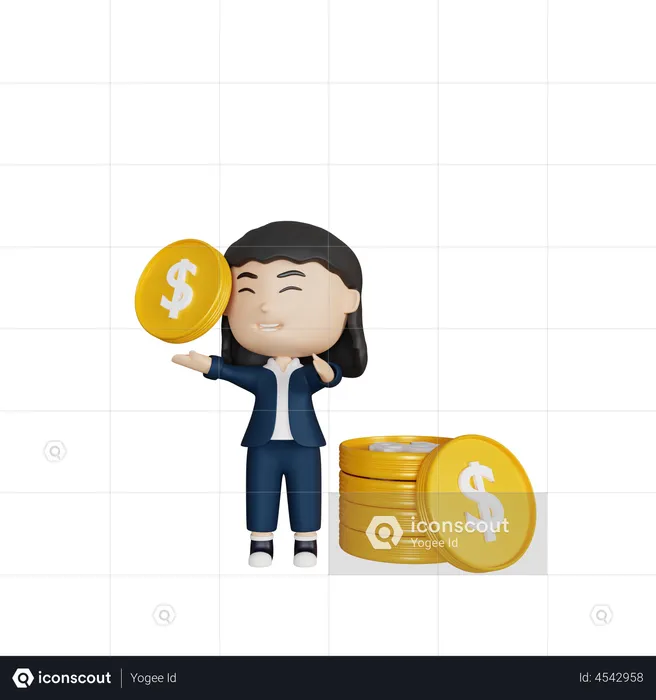 Business woman holding coin  3D Illustration