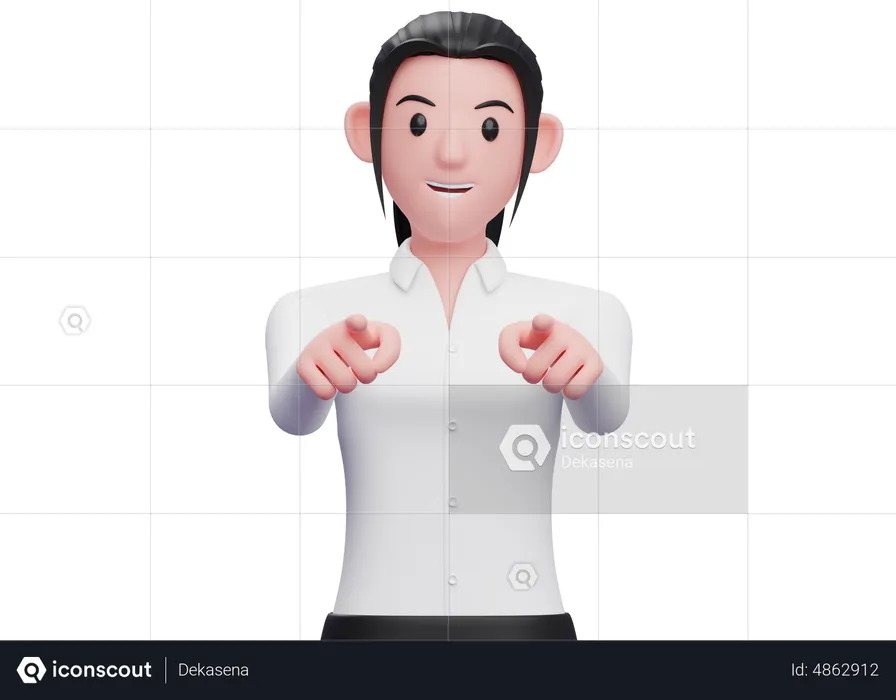 Business woman pointing at camera with both hands  3D Illustration