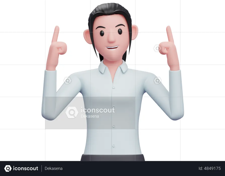 Business woman pointing both index fingers upwards  3D Illustration