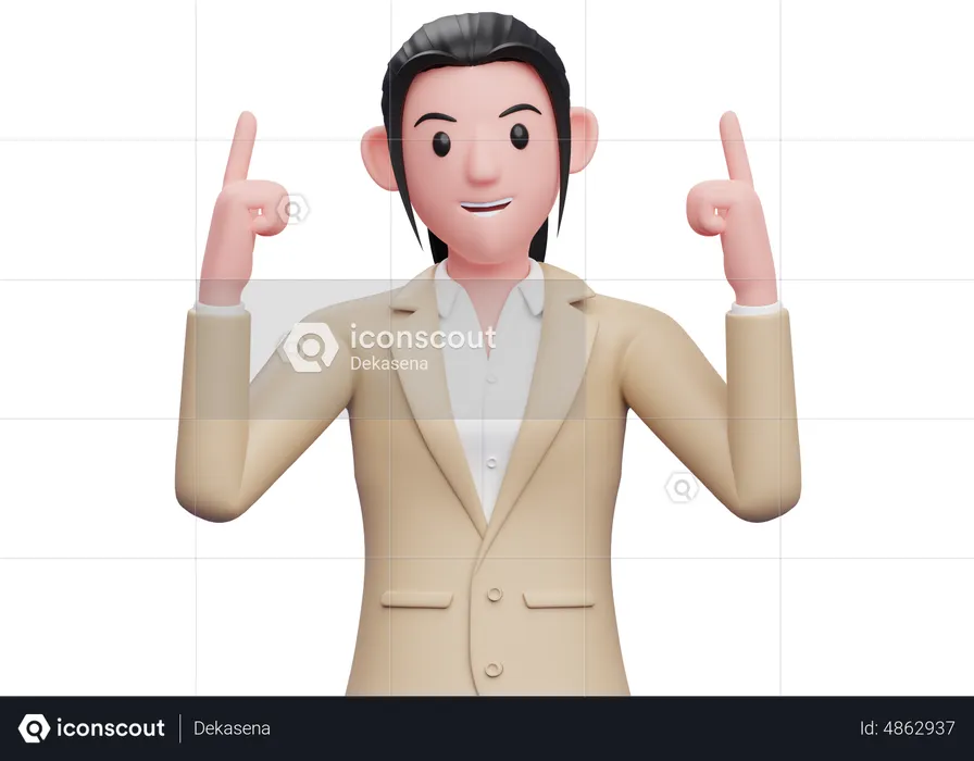 Business woman pointing both index fingers upwards  3D Illustration