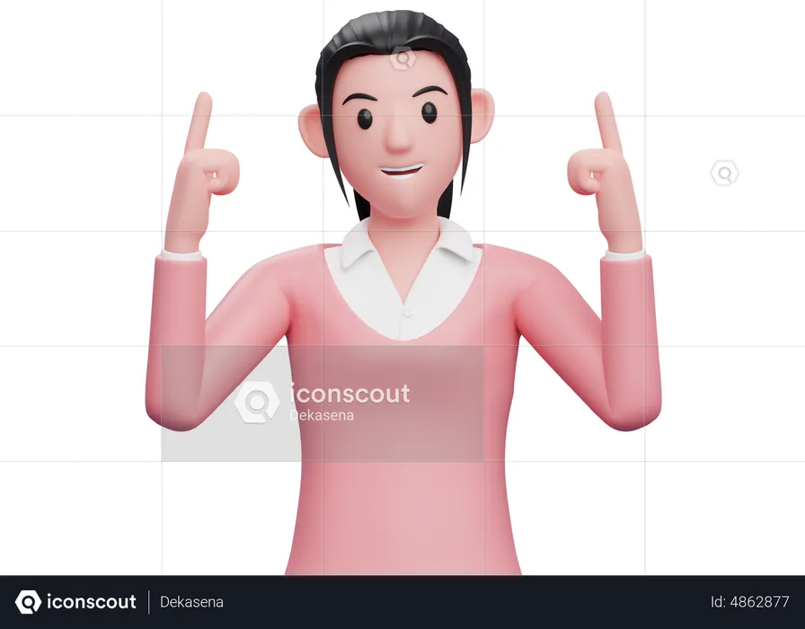 Business woman pointing both index fingers upwards  3D Illustration