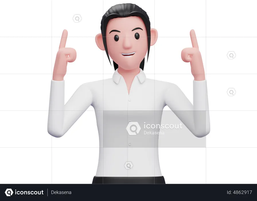 Business woman pointing both index fingers upwards  3D Illustration
