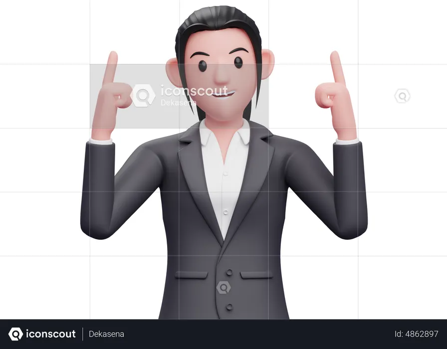 Business woman pointing both index fingers upwards  3D Illustration