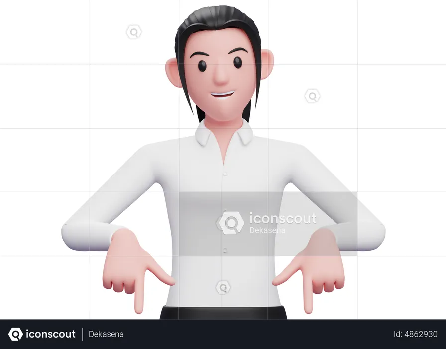 Business woman pointing down  3D Illustration