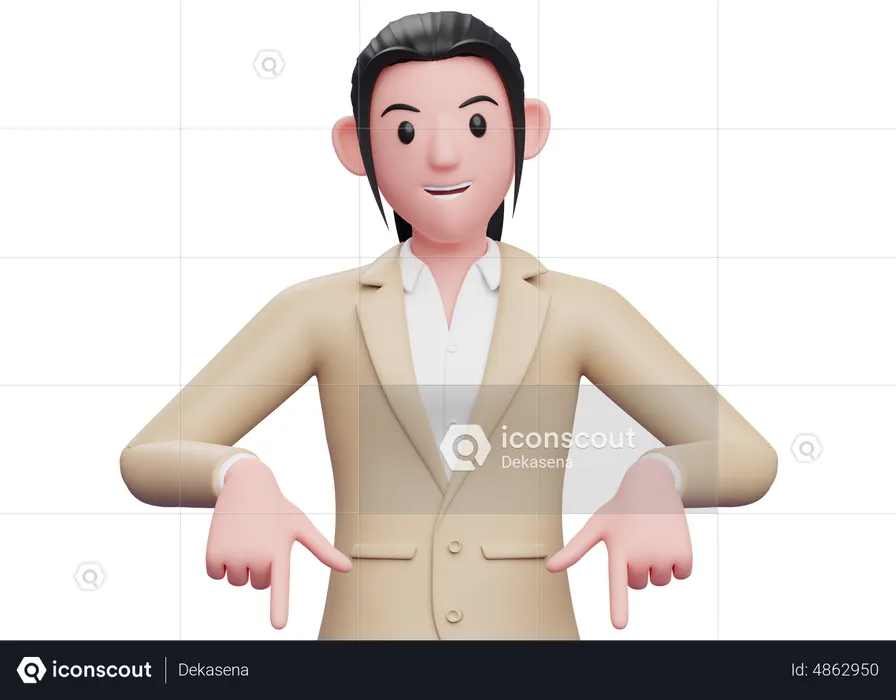 Business woman pointing down  3D Illustration