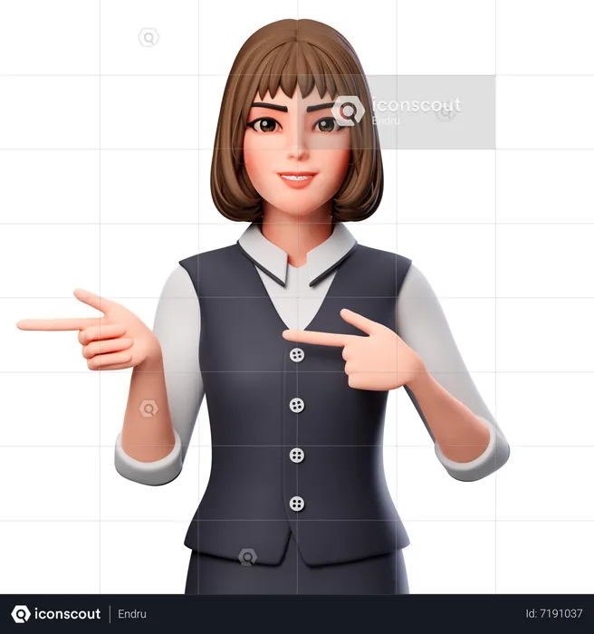 Business Woman Pointing To Left Side Using Both Hands  3D Illustration