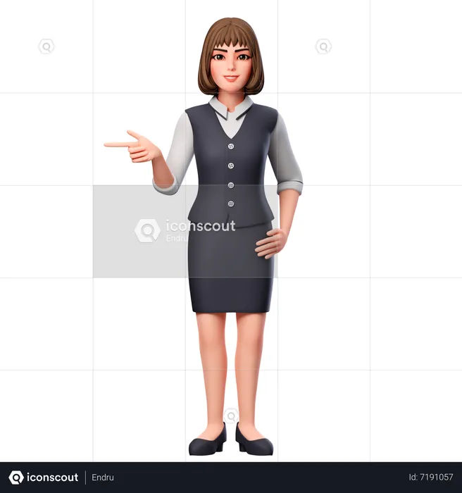 Business Woman Pointing To Left Side Using Left Hand  3D Illustration