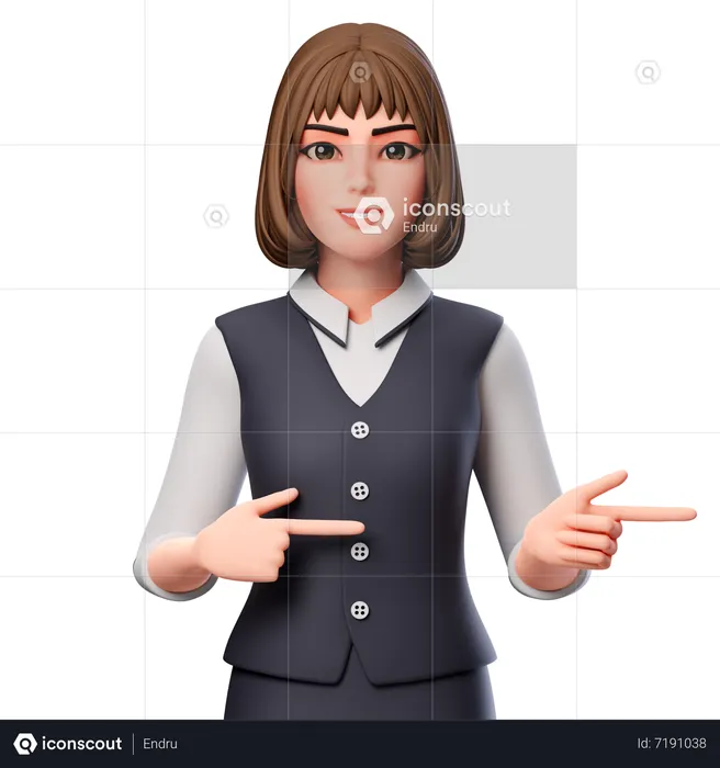 Business Woman Pointing To Right Side Using Both Hands  3D Illustration
