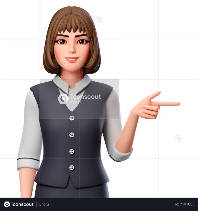 Business Woman Pointing To Right Side Using Right Hand  3D Illustration