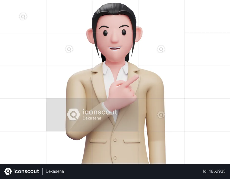 Business woman pointing to the top right  3D Illustration