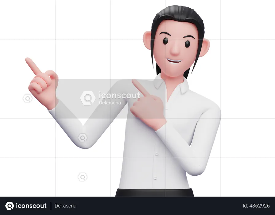 Business woman Pointing to the top side with both hands  3D Illustration